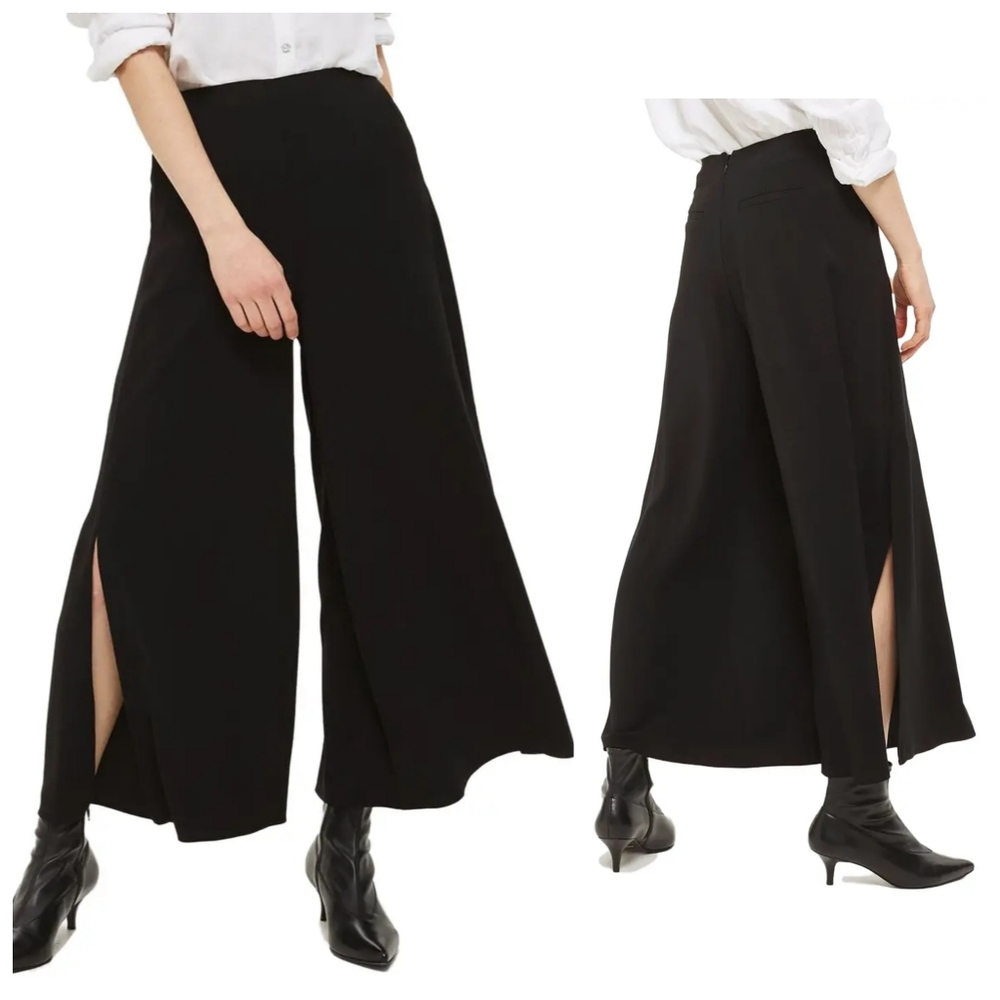 Topshop Mia Wide Leg Side Slit Palazzo Pants Black